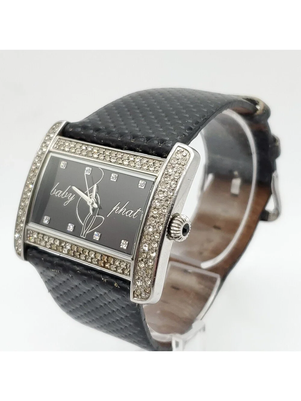 Baby Phat Rhinestone Bezel Womens Watch  40mm Black Dial New Battery